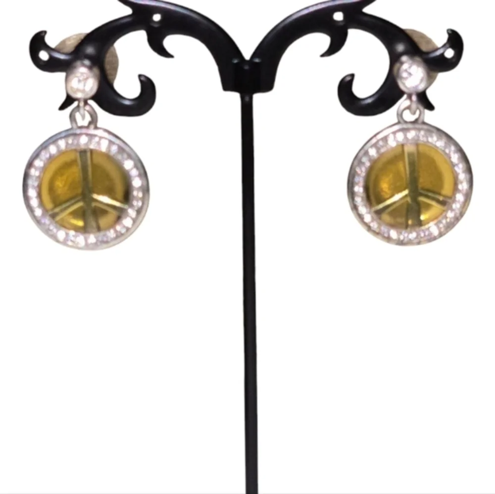 Brighton Yellow Swarovski Crystal‎ Peace Sign Earrings